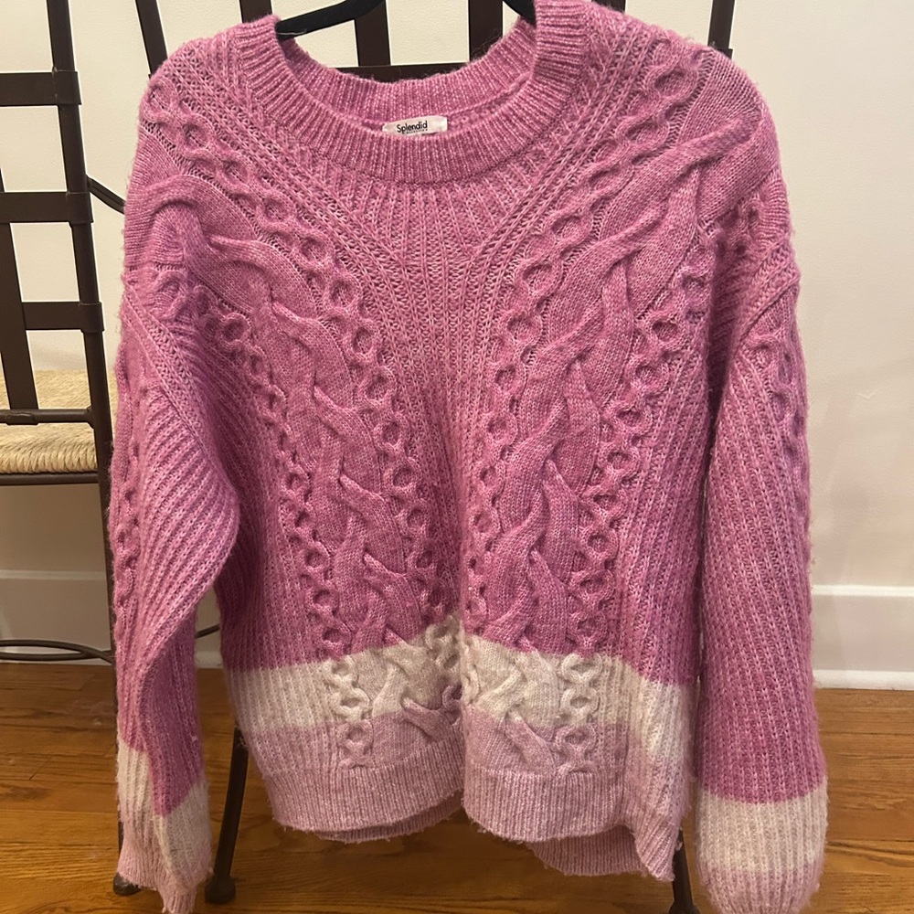 Splendid Purple and Cream Cable Knit Sweater